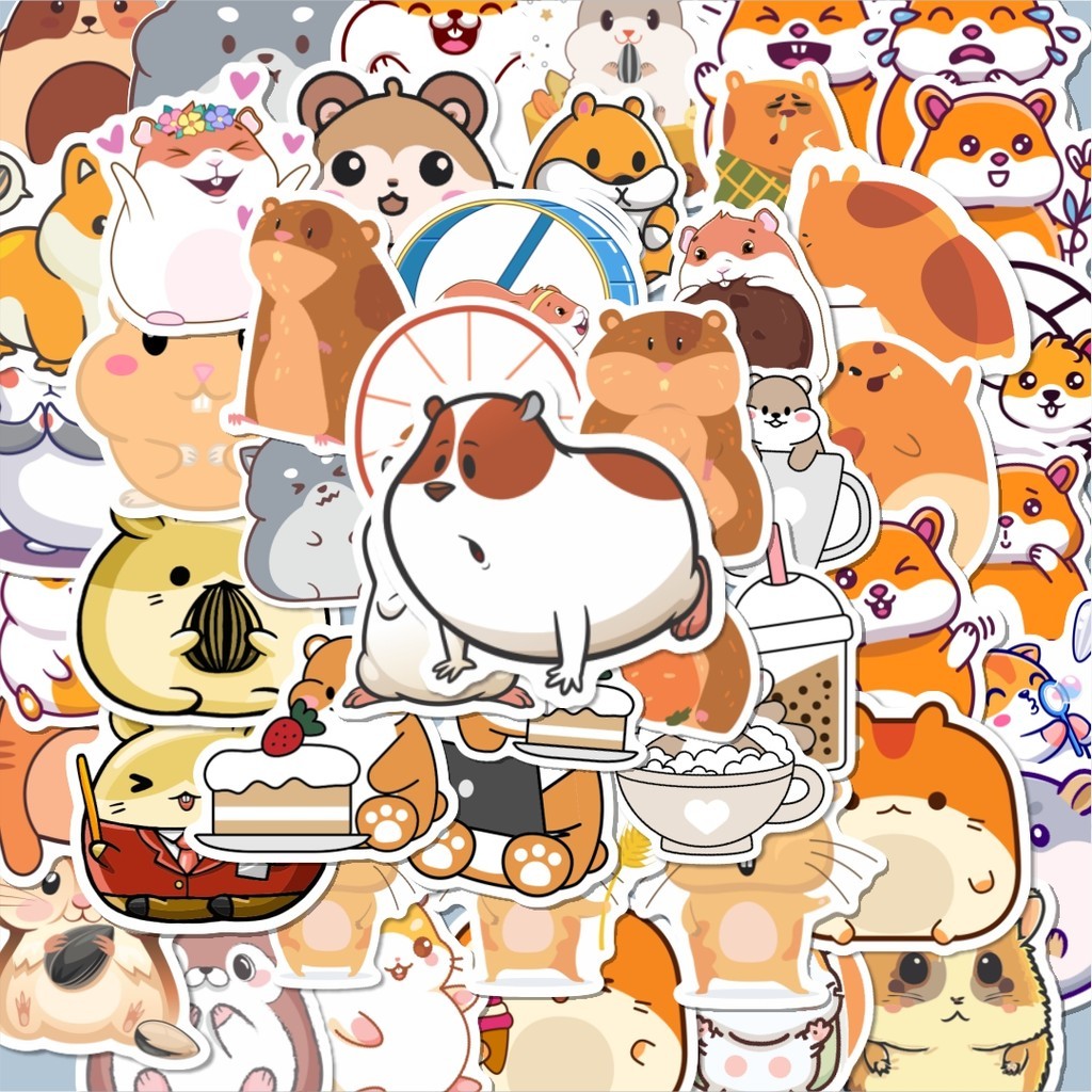 

100PCS Lucu Sticker Hewan Hamster Stiker Aesthetic Stiker Anti Air Stikers Berperekat Waterproof sticker decal buat Motor Helm Buku Journal Koper Casing HP Laptop Botol Minum Hadiah anak