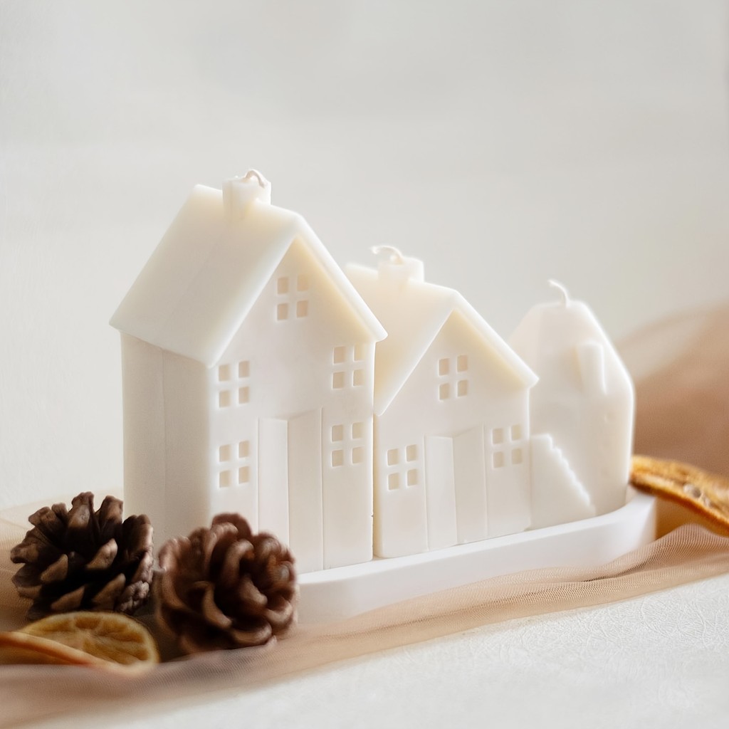 

3Pcs Silicone Candle Mold Set, 3D House Shaped with Mixed Design, DIY Craft Silicone Molds for Gypsum Resin Casting