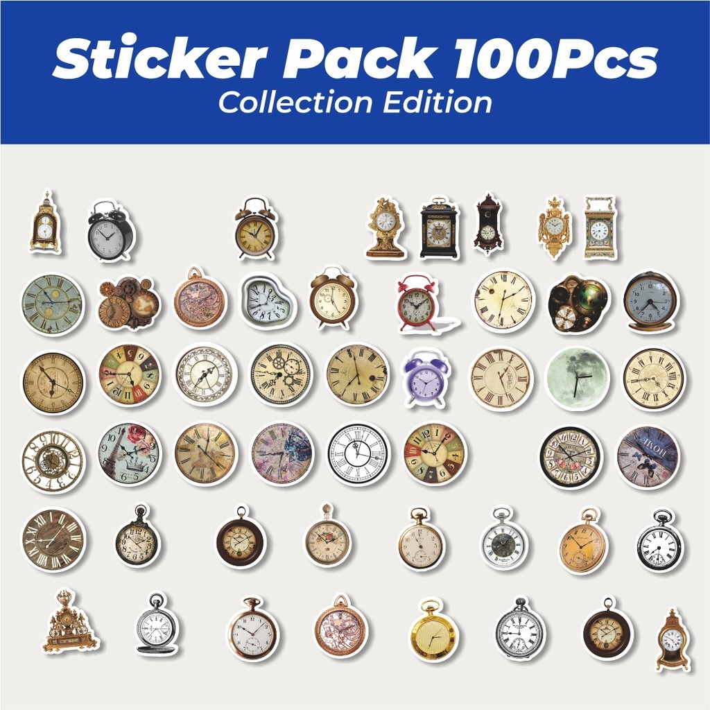 

Hot Sticker Jam Vintage Sticker Lucu Anti Air Stikers Berperekat Waterproof Sticker Decal Buat Motor Helm Buku Journal Koper Casing HP Laptop Botol Minum