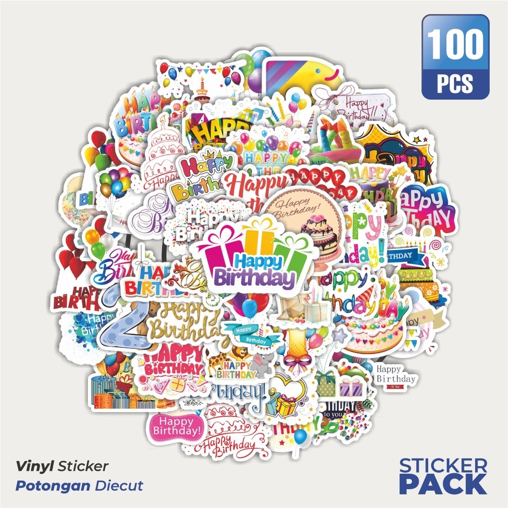 

MURAH 100 PCS Stiker Tulisan Happy Birthday/Selamat Ulang Tahun Waterproof Aesthetic- Untuk Laptop, Motor, dan Helm - Paper Stationery Pack