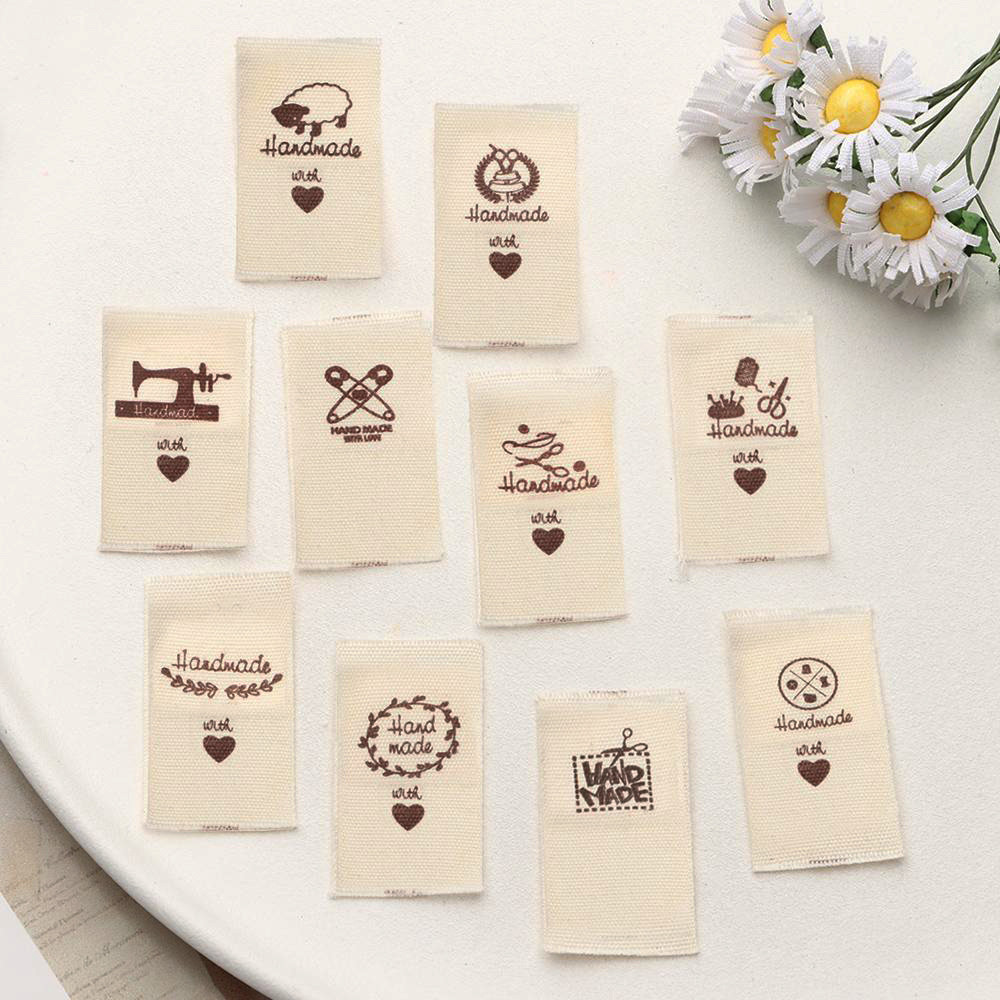 

50Pcs Cloth Garment Labels With Love Clothing Tags Cartoon Pattern Sheep Scissors Woven Knitted Supplies DIY Sewing Accessories