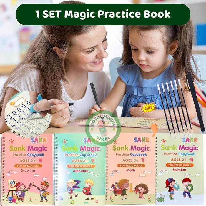 

Buku Belajar Menulis Huruf Angka Membaca Menggambar Anak TK Paud Magic - 1 Set MagicBook Stationery - Magic Book