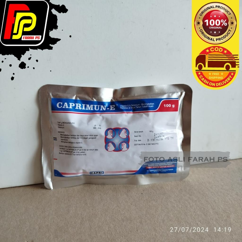 CAPRIMUN-E Caprimun E 100 gr -  Vitamin E dan Selenium Meningkatkan Fertilitas Daya Tahan Tubuh Ayam