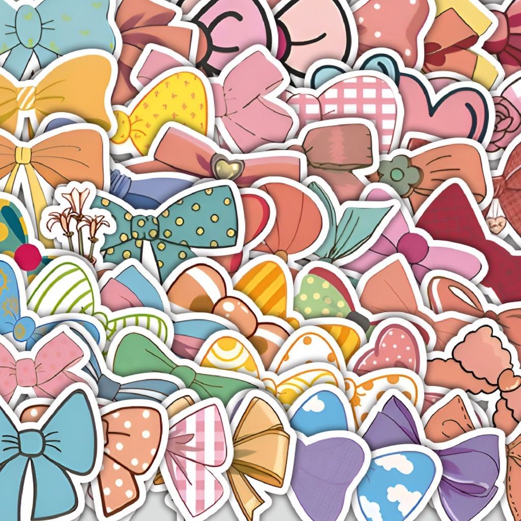 

Stiker Cutting Pack Stiker Fluffy Bow Design Isi 100Pcs Series Aesthetic Lucu Keren Untuk Koper Bahan Vynil