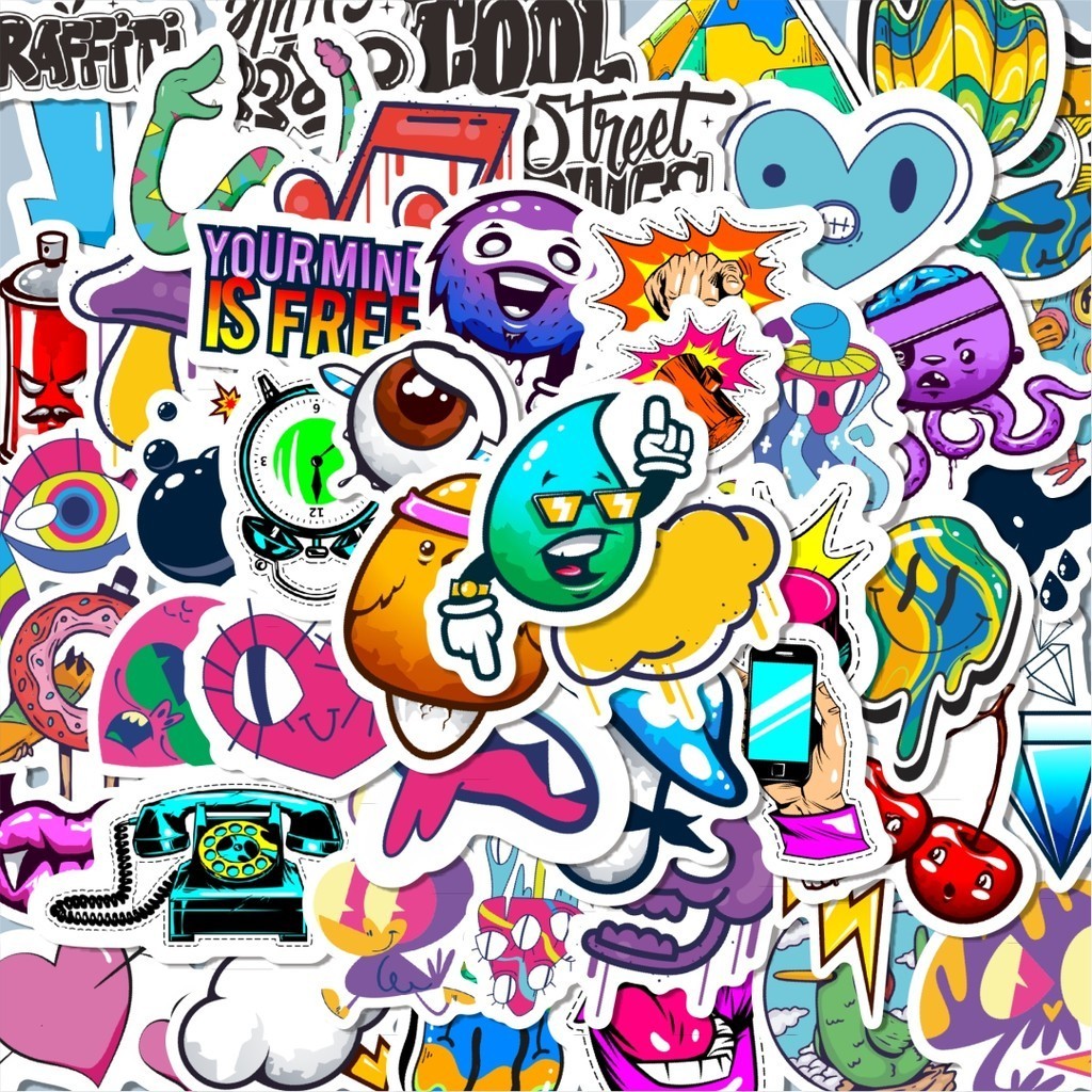 

100PCS Lucu Stiker Graffiti Stiker Aesthetic Stiker Anti Air Stikers Berperekat Waterproof sticker decal buat Motor Helm Buku Journal Koper Casing HP Laptop Botol Minum Hadiah anak