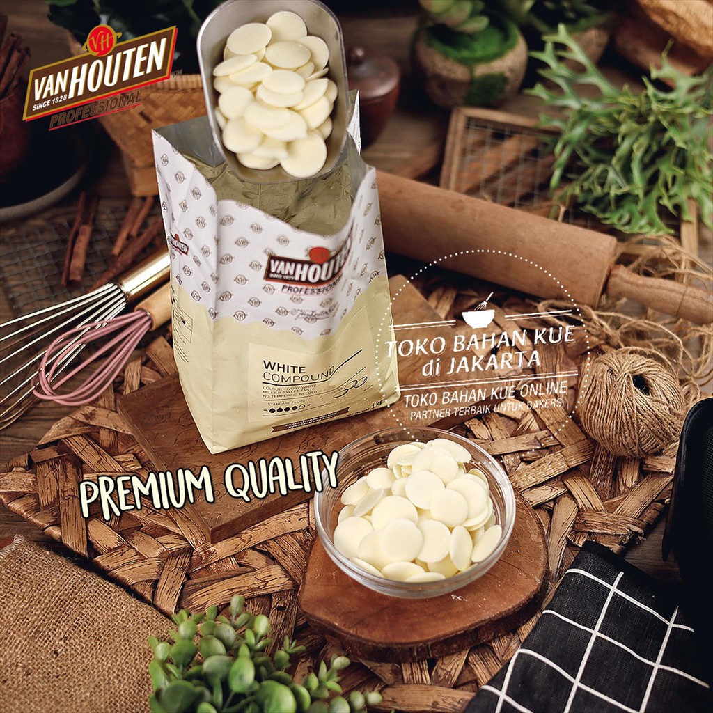 

Van Houten WHITE Professional Repack 1kg Signature Compound Coin Baking Chocolate Putih Milky & Sweet