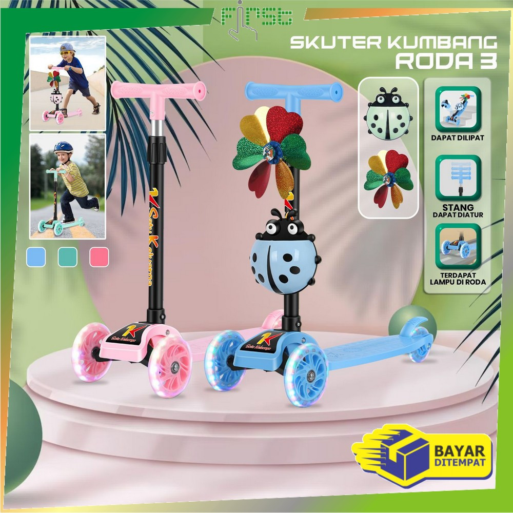 *COD* FH-M95 Mainan Otopet Scooter Anak Otoped Kumbang Skuter Anak Roda 3 Bisa Lipat Lampu LED Roda