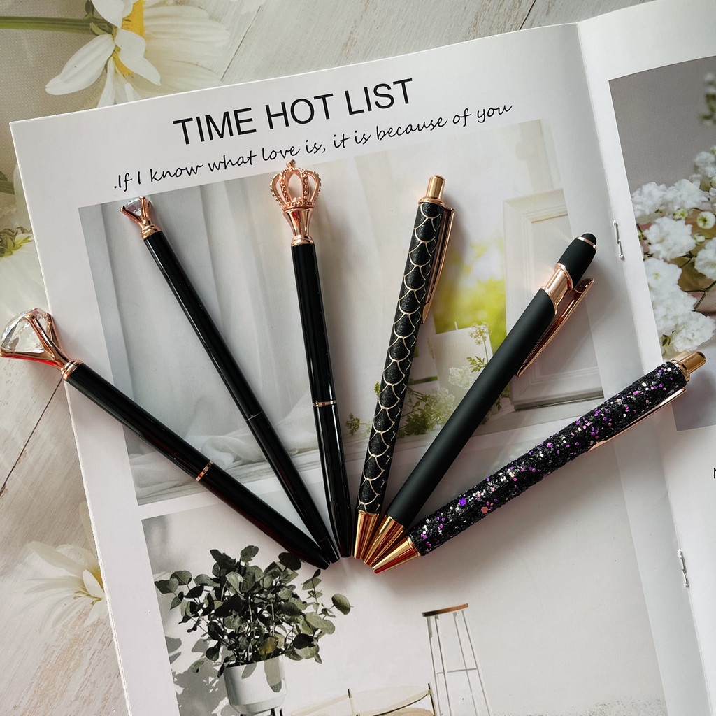 

6 Pc Diamond Shaped Gel Pens Set Children Students Black Refill Ball-Point Pen Bullet Tip 0.5mm School Office Supplies Stationer