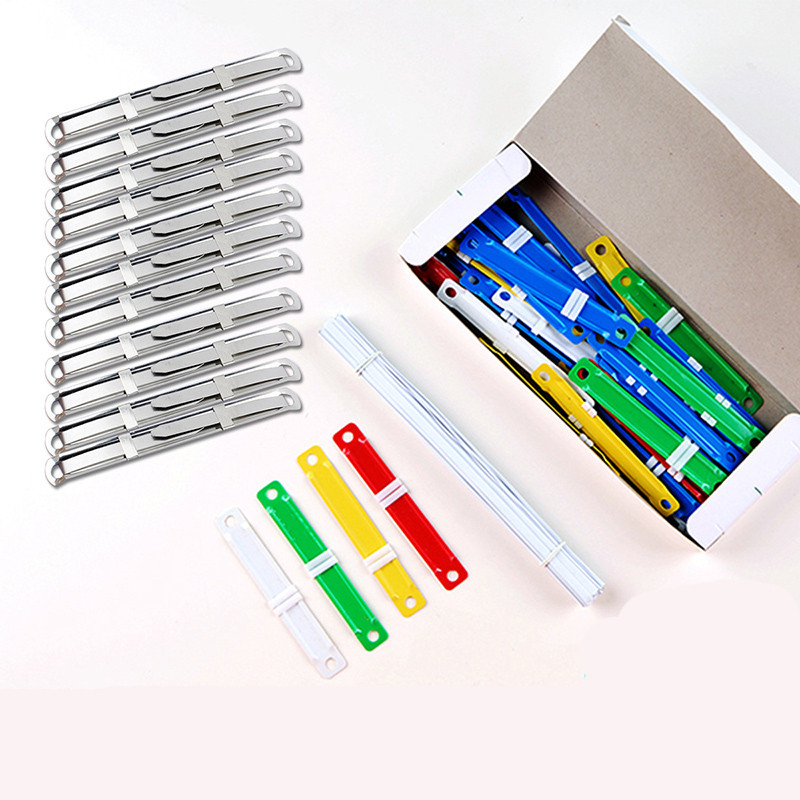 

10Pcs 8CM Document Files Fasteners Strip 2 Holes Metal & Plastic Binding Clip Ring Binder for School Office Supplies