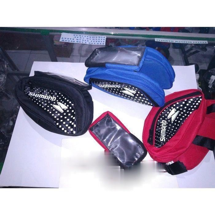 TAS FRAME SEPEDA SEGITIGA HP DOUBLE LOGO SHIMANO PHONE HOLDER TOURING - Hitam