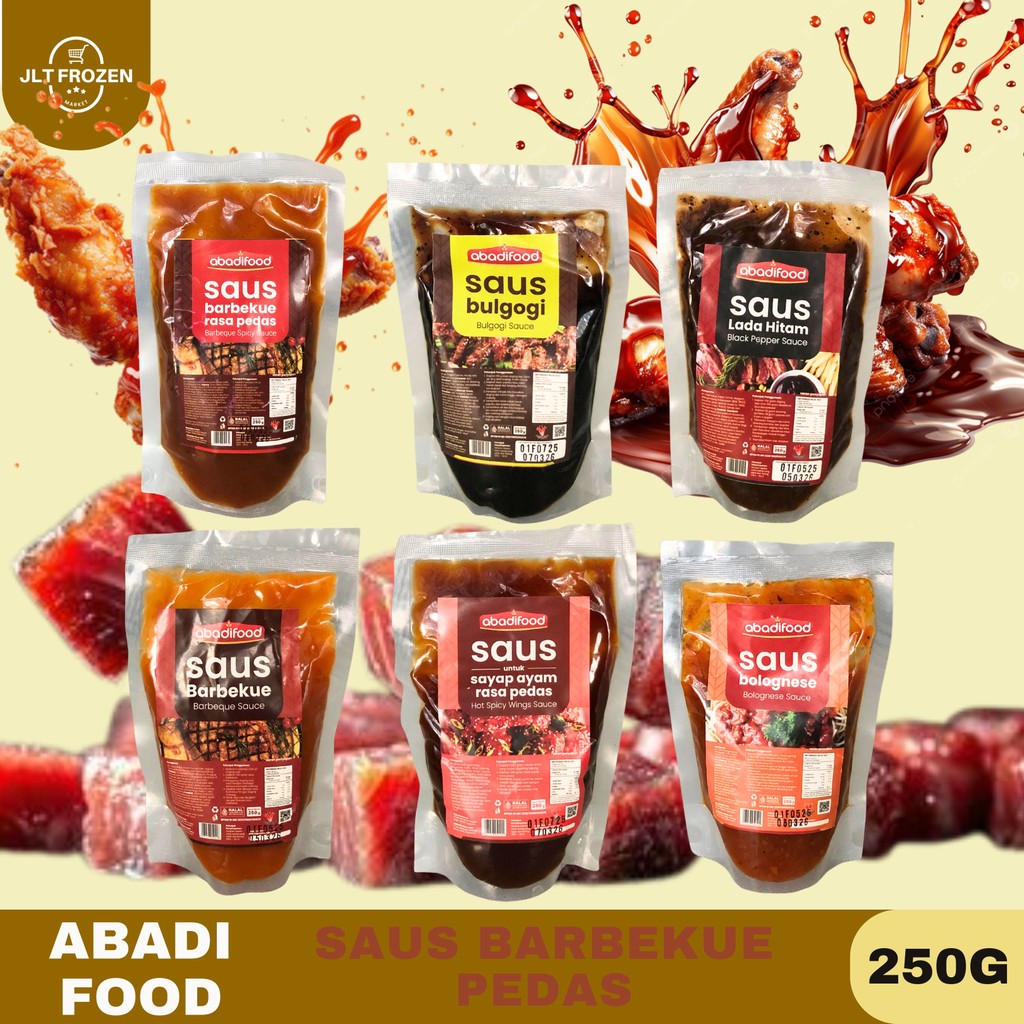 

Abadi Food Saus Instan Kemasan 250g / Saus Bolognese / Saus Barbekue / Saus Sayap Ayam Pedas / Saus Lada Hitam
