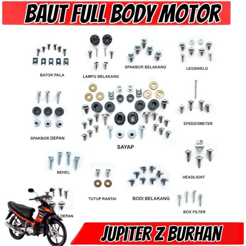 Baut Jupiter Z Burhan Full Set / Baud Yamaha Jupiter Z Burhan Full Body / Baut Yamaha Jupiter Z Burh