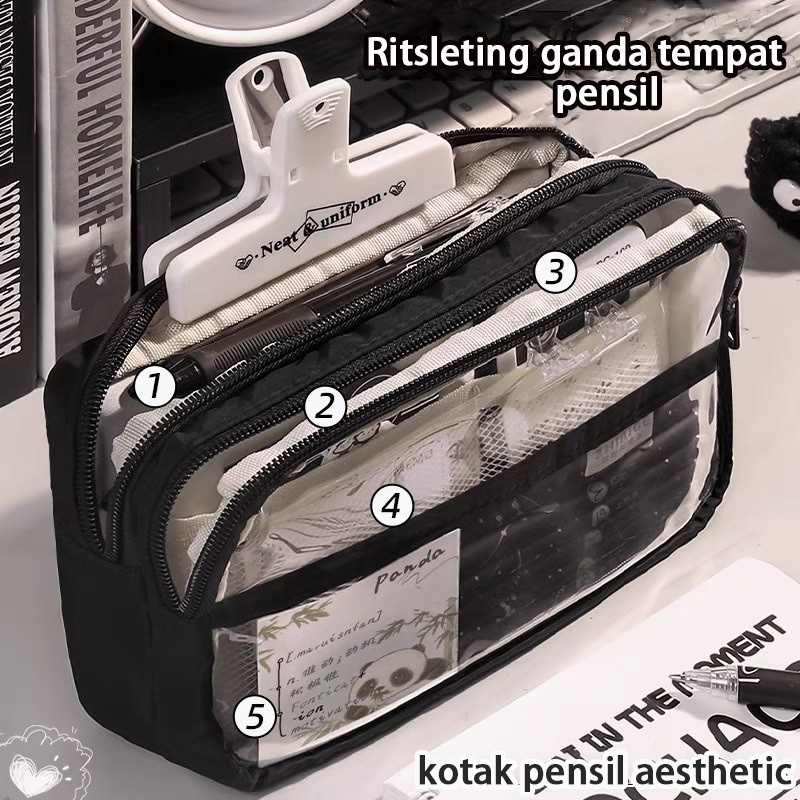 

Kotak Pensil Besar Transparan - Desain Lucu Aesthetic, Warna Biru, Muat Banyak Alat Tulis