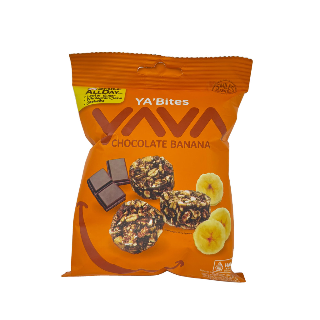 

Yava Ya'Bites Chocolate Banana 35Gr Kipang Oats dengan Kacang Mede Rasa Cokelat dan Pisang