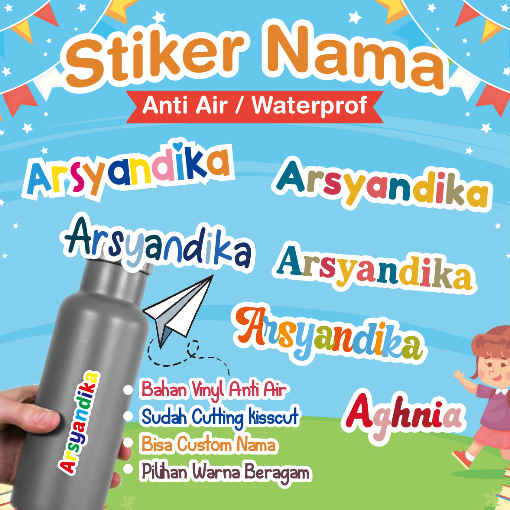 

Sticker Label Nama anak sekolah anti air waterprof stiker tumbler minum