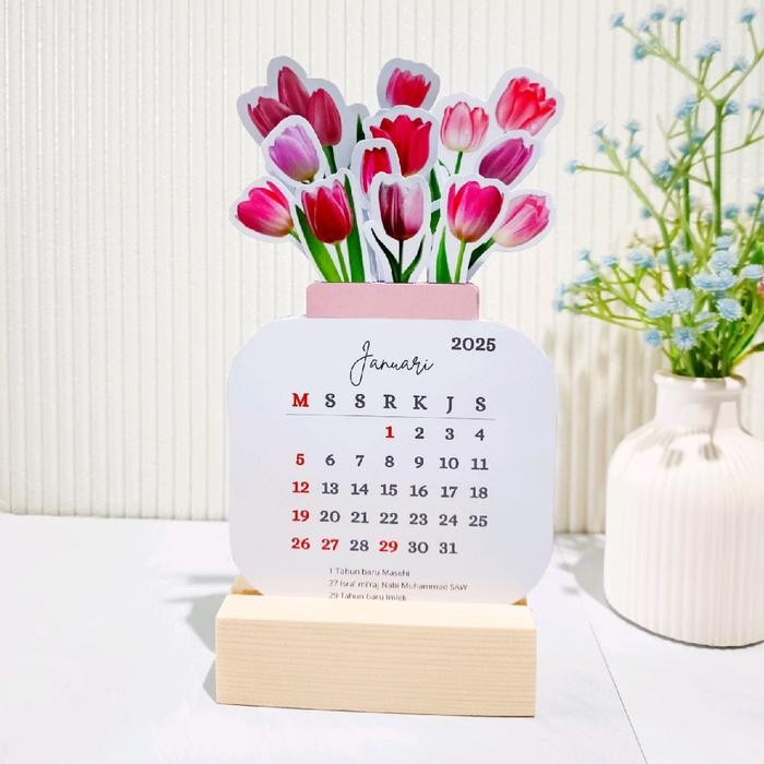 

Kalender Meja Mini Aesthetic 2025 Calender Blooming Flowers - Bunga