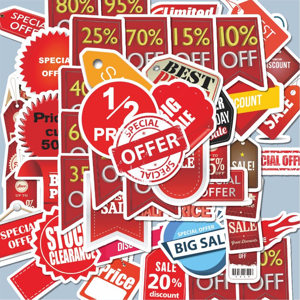 

100PCS Lucu Stiker Discount Label Stiker Aesthetic Stiker Anti Air Stikers Berperekat Waterproof sticker decal buat Motor Helm Buku Journal Koper Casing HP Laptop Botol Minum Hadiah anak