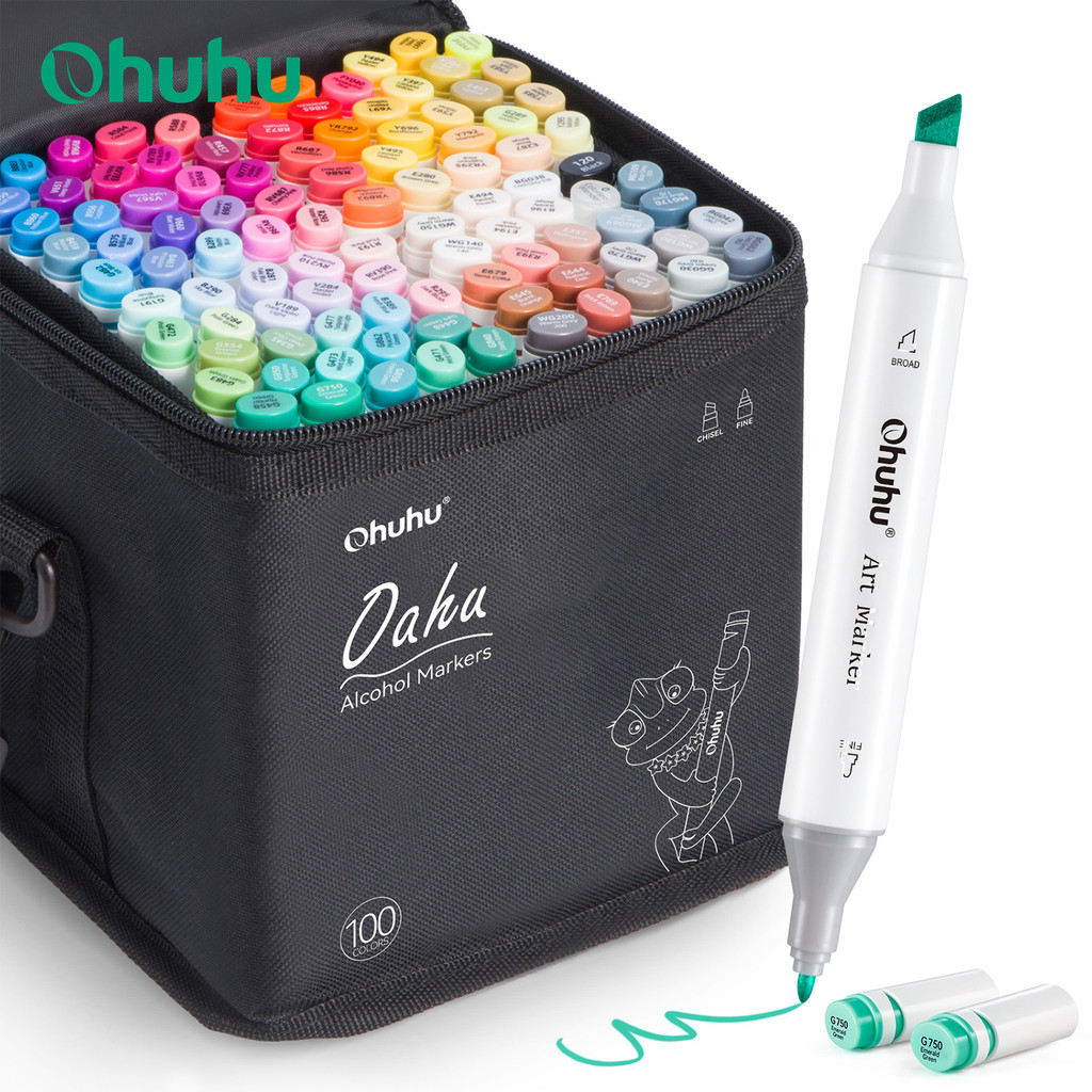 

Ohuhu Oahu 100 Colors Marker Pen Set Alcohol Art Markers Dual Tips Felt Pen Sketching Drawing Graffiti Manga School Art Supplies