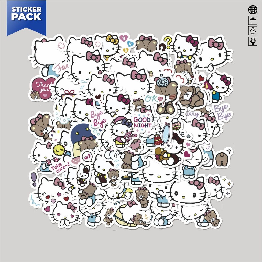 

[100PCS]Stiker Pack Stiker Hello Kitty V1 Aesthetic Vinyl Anti Air Dekorasi Sticker Laptop Buku Journal Koper Helm Casing HP Gitar Helm Skateboard