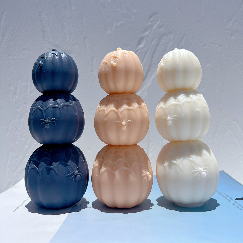 

Halloween Spider Pumpkin Stack Candle Mold Soy Wax Home Decor Halloween Statue Silicone Mold Resin Figurine Silicone Mould
