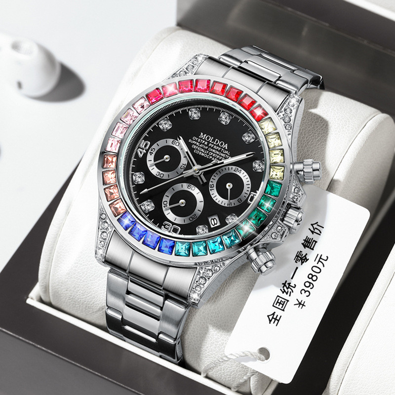 

Jam Tangan Pria Quartz Rainbow Di Steel Band 3-Jarum Kalender Hadiah Jam Fashion Tersedia Stok Penjualan Panas