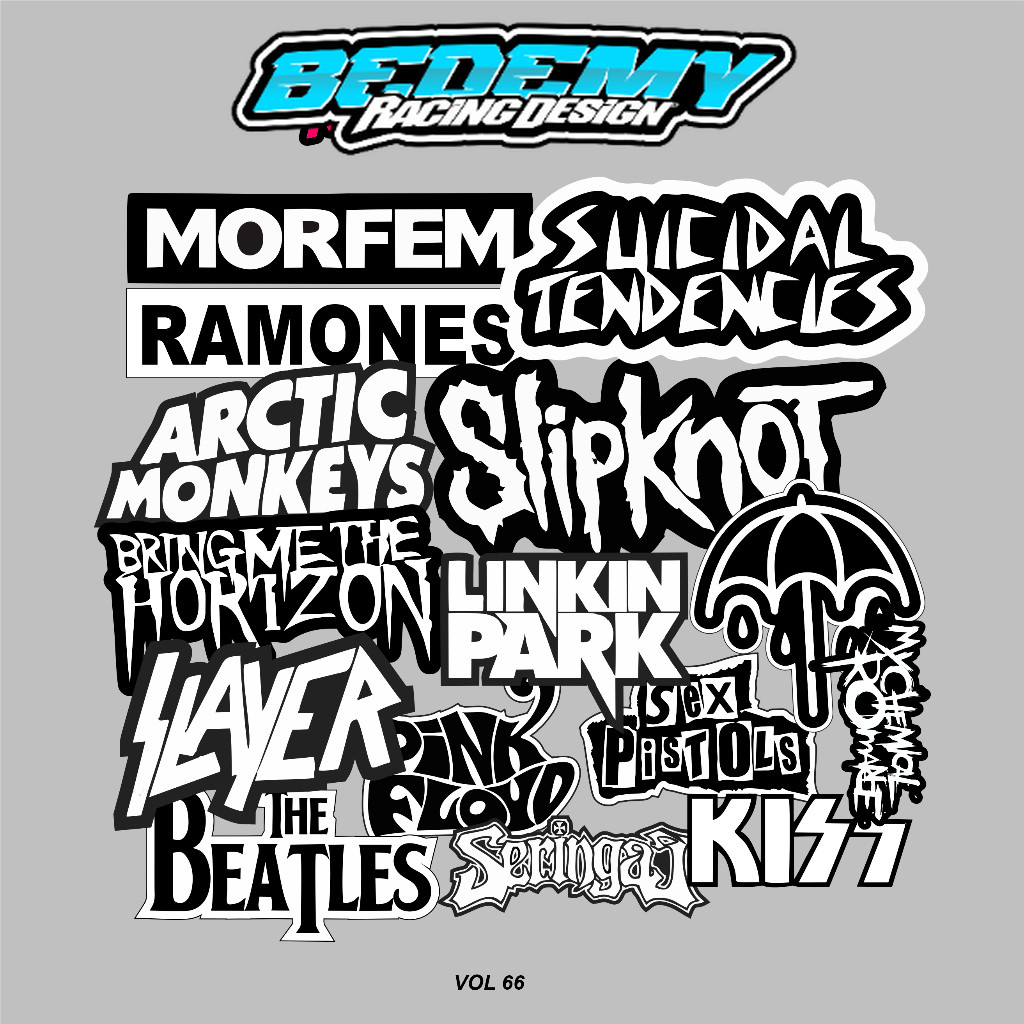 

STIKER BAND MUSIC ROCK METAL ISI 15 PCS HITAM PUTIH, sticker anti air, aesthetic, helm, laptop, case hp vol 66