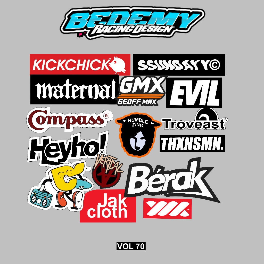

STICKER PACK BRAND LOKAL ISI 15pcs ANTI AIR, STICKER HELM, LAPTOP, CASE HP, VOL 70