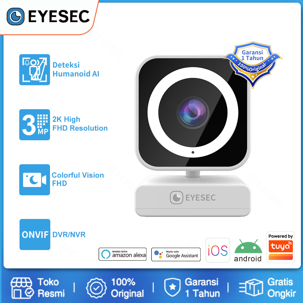 [2025 ]EYESEC ESOW66 CCTV ЗMP Wide Angle Wireless Wifi Smart lP Camera Indoor Al Pendeteksi Manusia