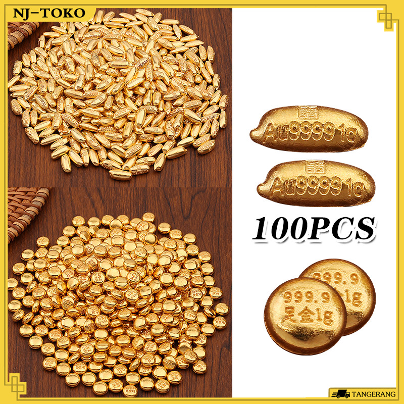 100PCS Mainan Emas Kacang Kecil Mainan Emas Kacang Ornamen Feng Shui Emas Batang Mainan Beras Bahan 