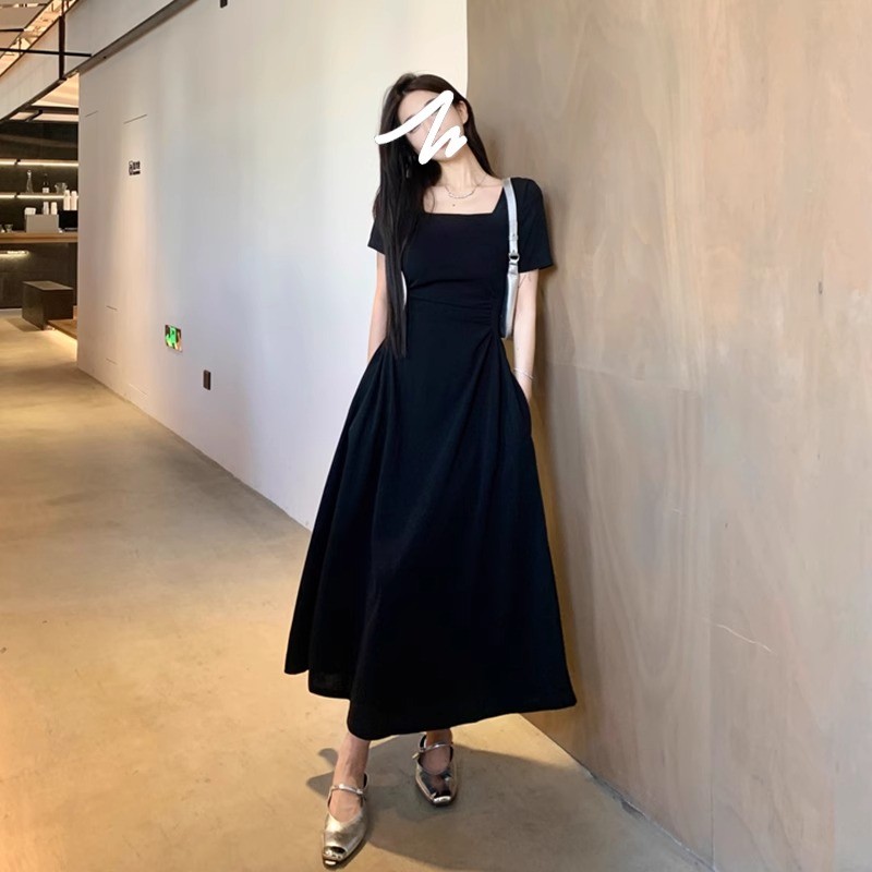 PROMO MEIRONG SUMMER MIDI DRESS HITAM POLOS PANTAI PANJANG WANITA KOREA STYLE BAJU BLACK DRESS