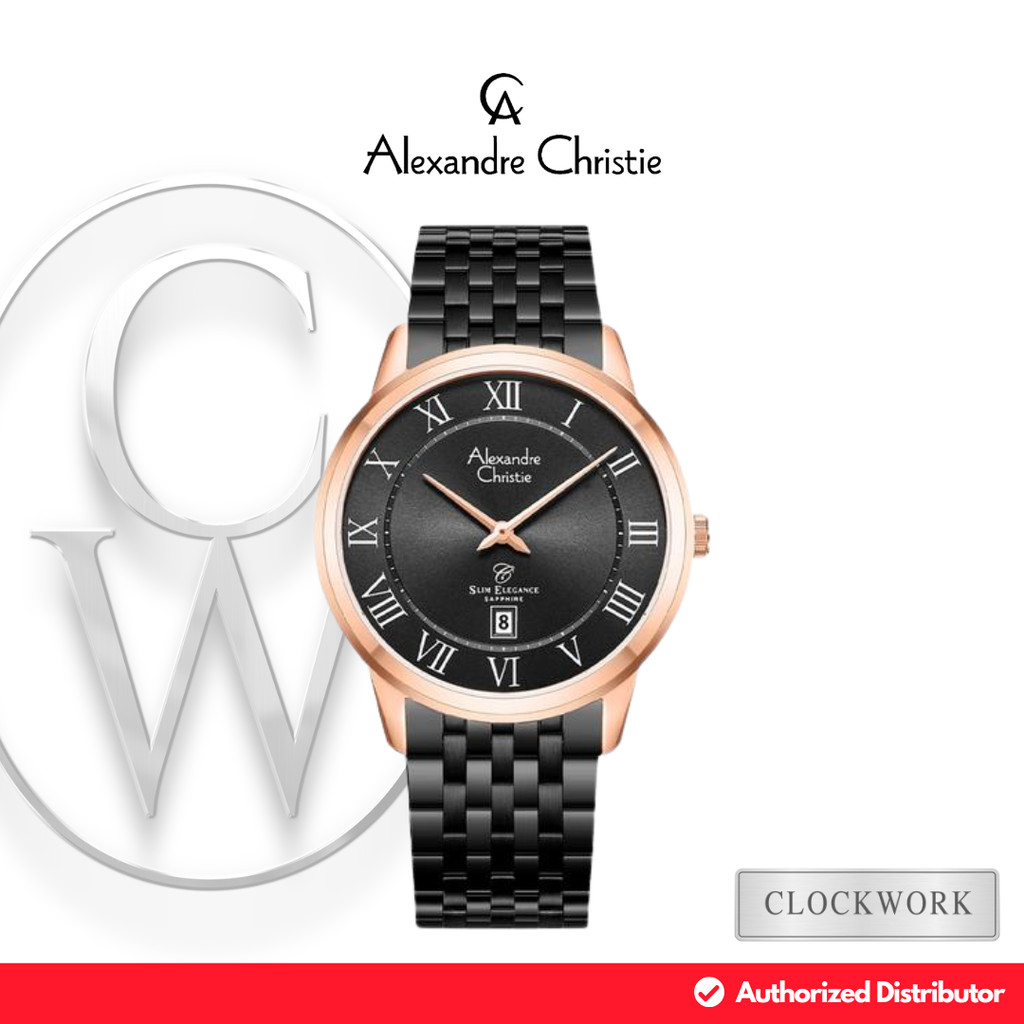 Jam Tangan Pria Alexandre Christie Classic Steel AC 8709 MDBBRBARM Rantai Couple Formal Simple Hitam