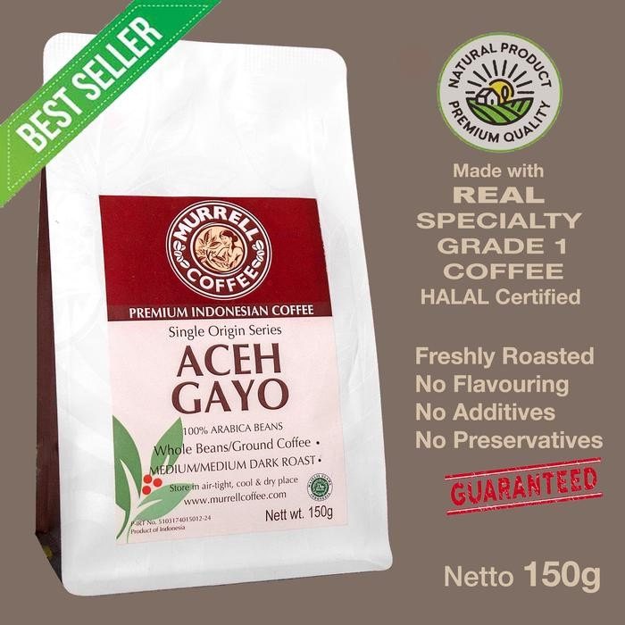 

ACEH GAYO kopi arabica specialty premium biji bubuk MURRELL COFFEE - Medium Roast, BIJI