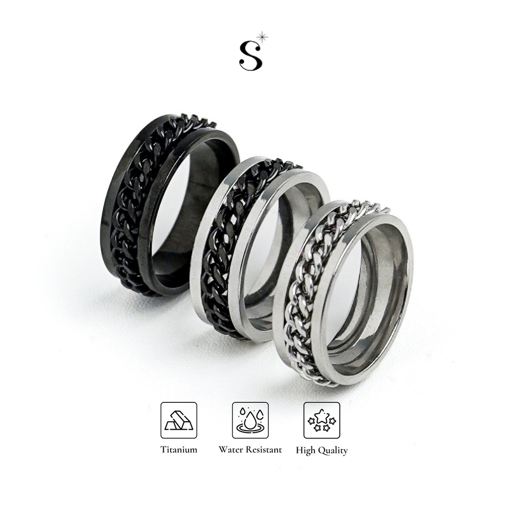 StuffiStalk - Archie Cincin Rantai Stylish Chain Ring Titanium Steel Pria