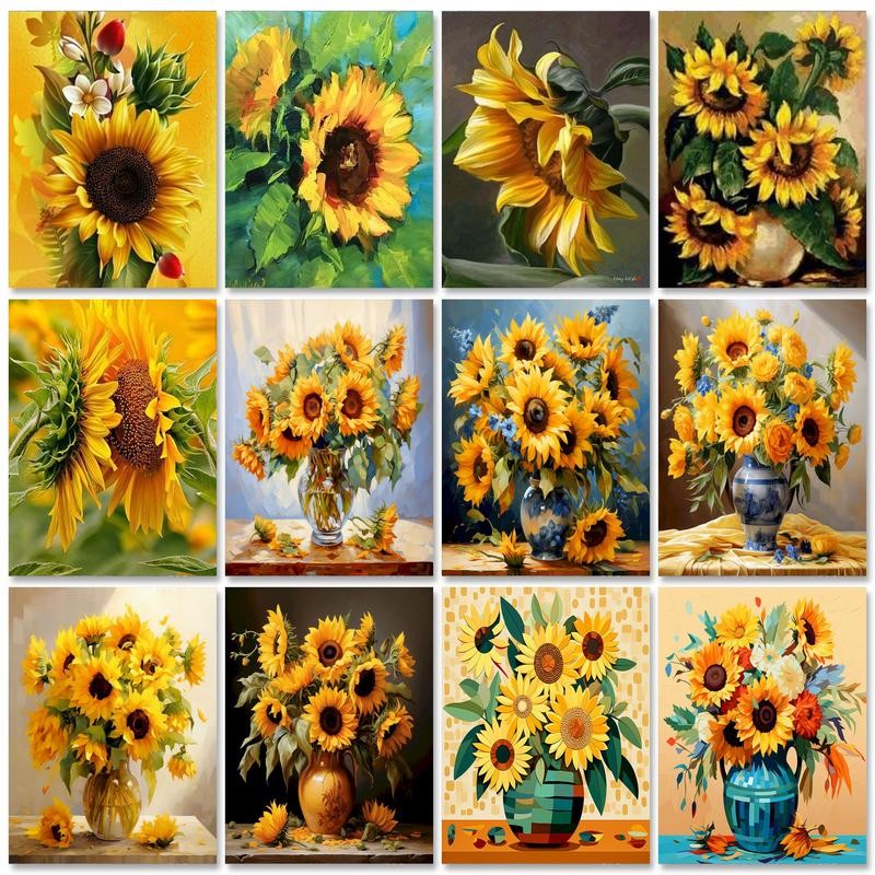 

RUOPOTY Diy Painting By Numbers For Adults Kits With Diy Frame Sunflowers Canvas Painting Numbers For Diy Gift