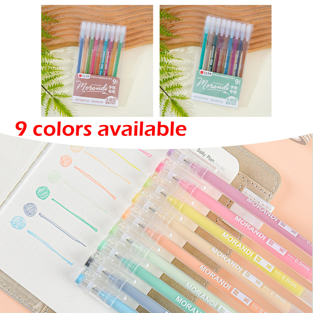 

Pena buku pegangan set lengkap 9 pena netral warna lukisan catatan penanda buku pegangan khusus warna poin-poin penting