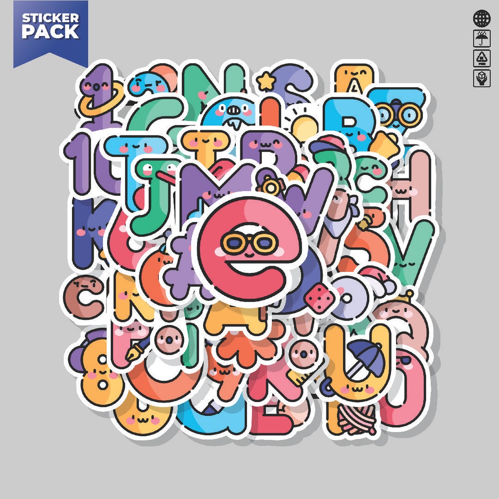 

[100PCS]Stiker Pack Stiker Cute Alphabet Mix [Campuran Alfabet Lucu] Aesthetic Vinyl Anti Air Dekorasi Sticker Laptop Buku Journal Koper Helm Casing HP Gitar Helm Skateboard
