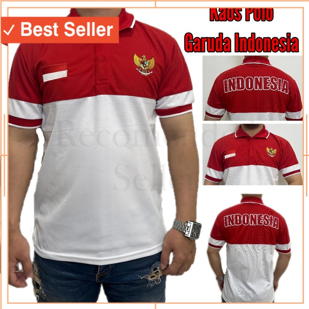 Baju Olahraga Merah Putih Kekinian / Kaos Kerah Merah Putih / Baju Merah Putih Logo Garuda Indonesia