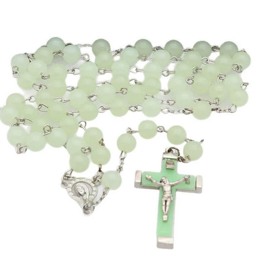 Owl Store - Rosario Fosfor Glow In The Dark Kalung Rosario Katolik Salib Manik Manik Hijau Menyala