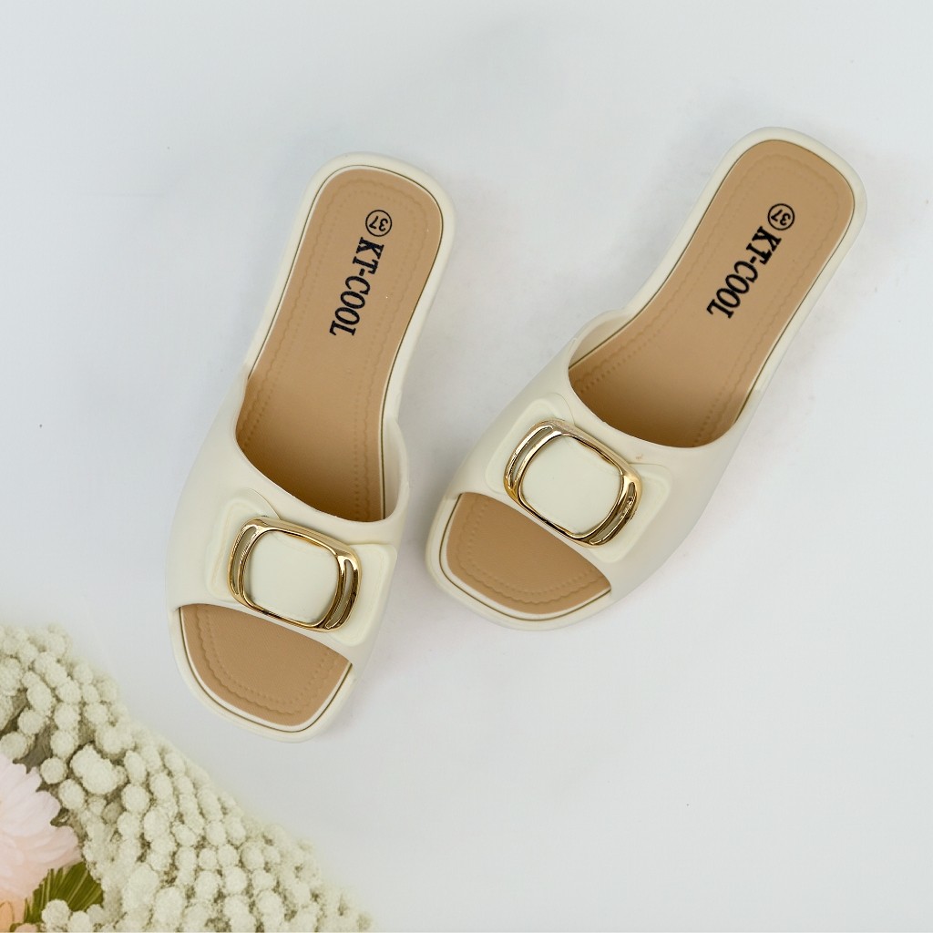 Sandal Hak Pendek Wanita Elegan Selop  Hak Tahu Empuk & Stylish Ukuran 37-40