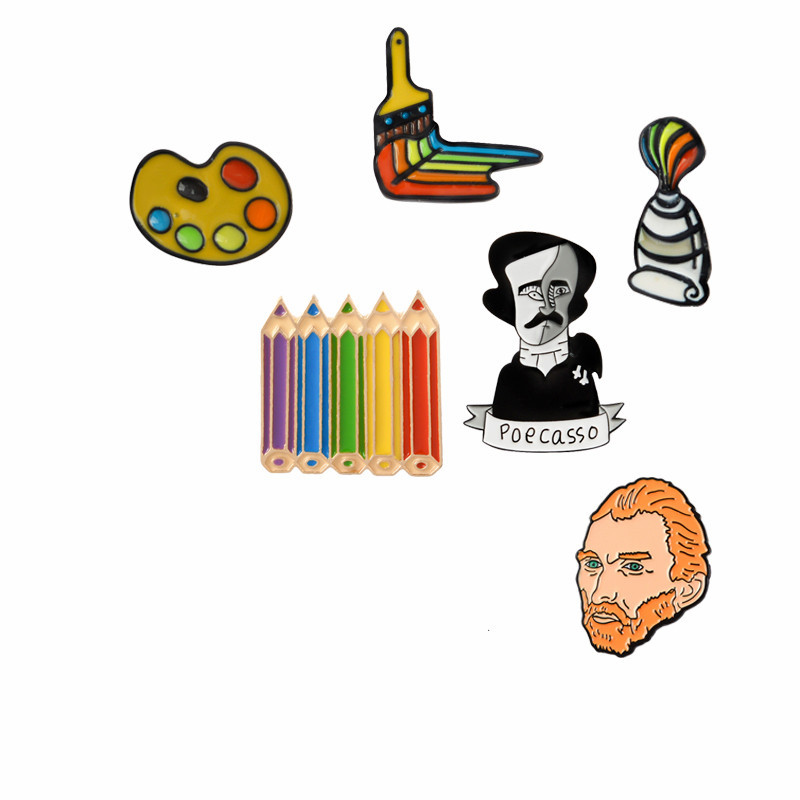 

Artist Pins Collection Palette Pigment Paint Watercolor Rainbow Pencil Brooches Painters Jewelry Student Gift Badge Wholesale