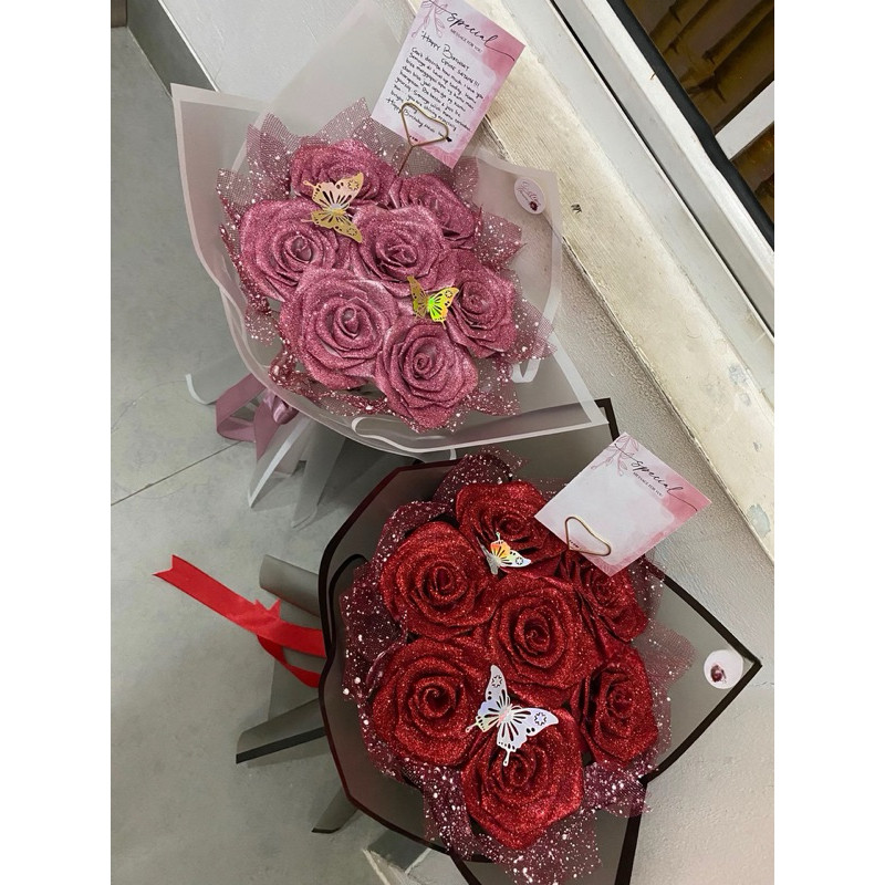 

[Isi 7,10]BUKET BUNGA PITA SATIN GLITER MODEL TERBARU, tulisan dan kupu BUKET GRADUATION,ULANG TAHUN,HARI GURU,HARI IBU,WEDDING,ANNIVERSARRY