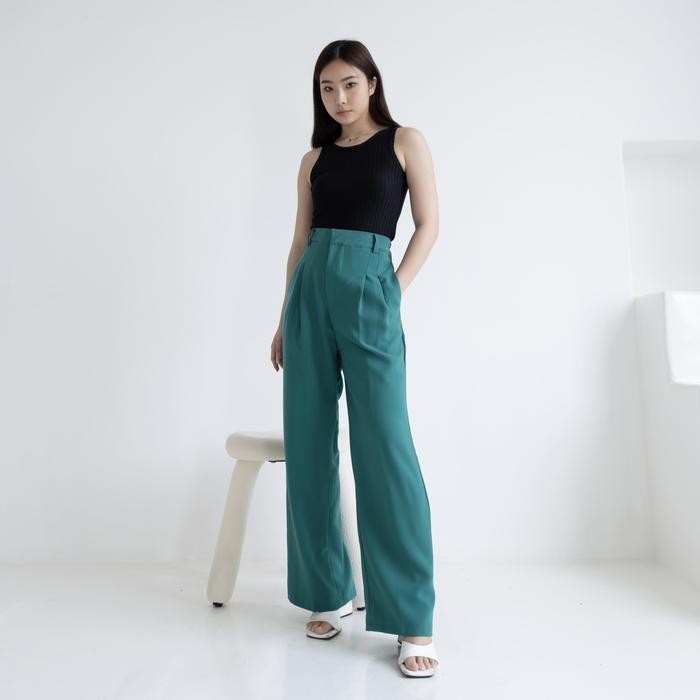 Beige Studio - Loui Pants - Celana Panjang High Waist Wanita - Jade Green, Large