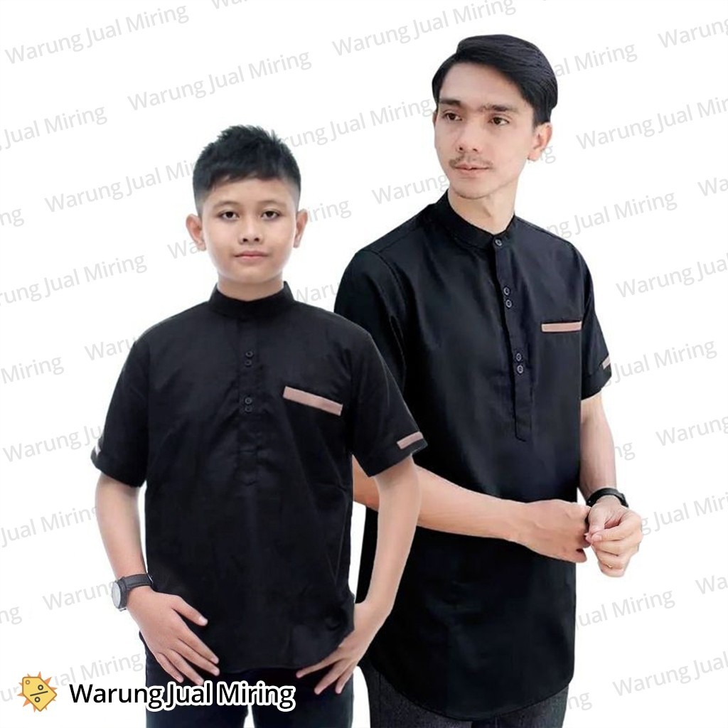 Baju Koko Kurta Lengan Pendek Dewasa & Remaja & Anak Atasan Muslim Lebaran Pria Laki Modern Kemeja P