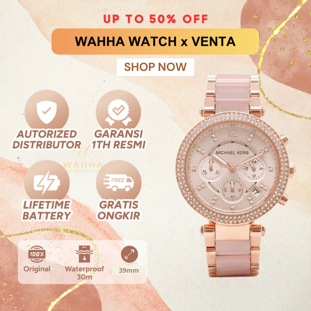 Jam Tangan Michael Kors MK 5896 Parker Blush Dial Rose Gold Stainless Steel Strap [BERGARANSI]