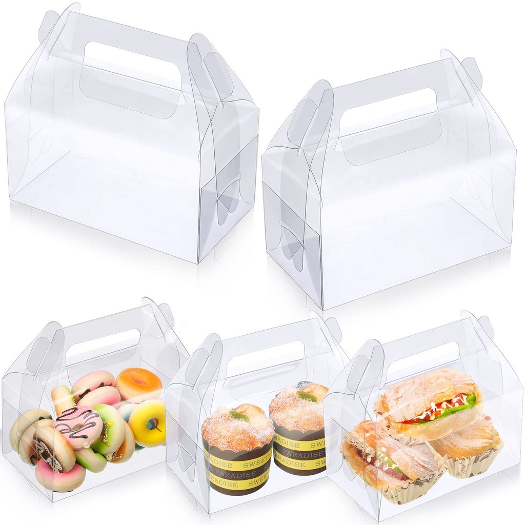 

10pcs Transparent Gable Bakery Gift Boxes Candy Gift Boxes Party Favor Boxes for Dessert Cookies Birthday Party Wedding