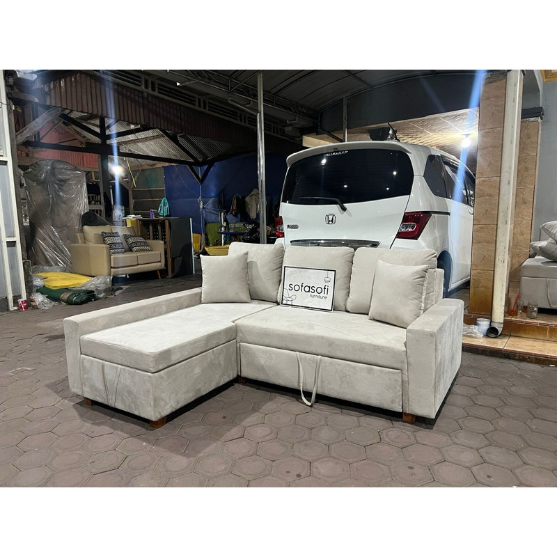 Sofa L Reclining Kayu Kamper Busa Cisam Yellow