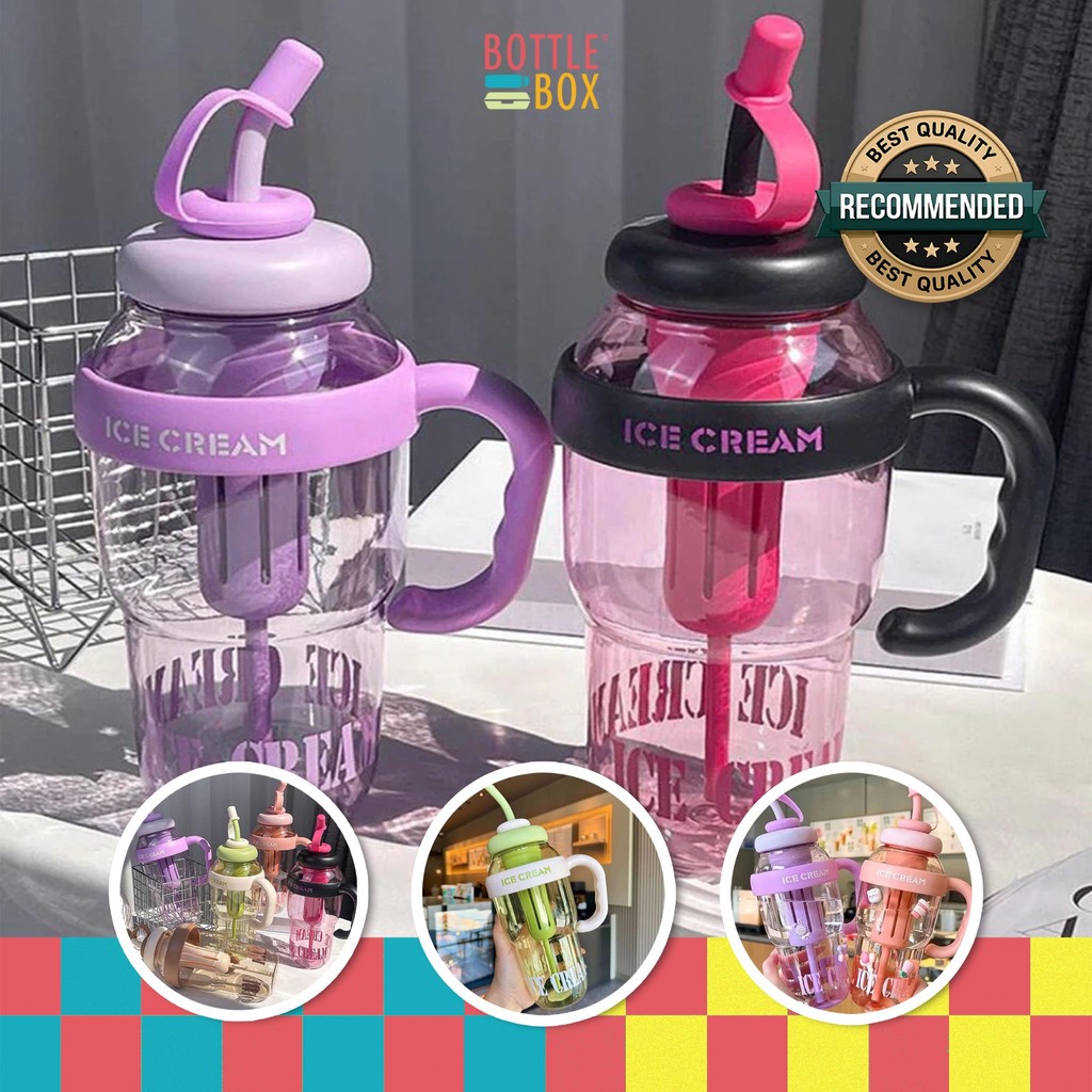 Botol Minum Tumbler Besar 1300ML + Sedotan Botol Air Plastik Transparant