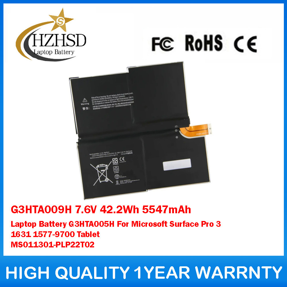 

G3HTA009H 7.6V 42.2Wh 5547mAh Laptop Battery G3HTA005H For Microsoft Surface Pro 3 1631 1577-9700 Tablet MS011301-PLP22T02