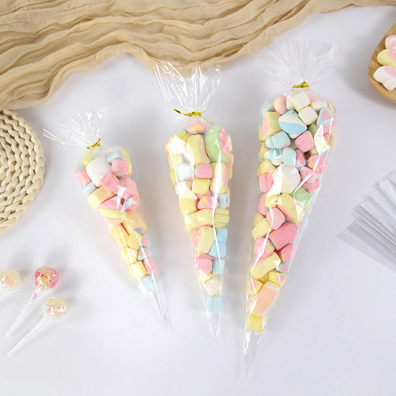 

50Pcs Transparent Candy Popcorn Packing Bag Plastic Cellophane Cookie Gift Bags Wedding Birthday Party Favors Supplies