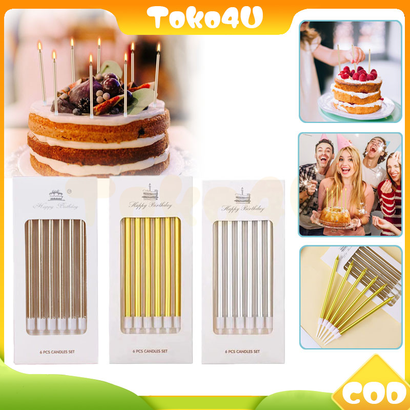 lilin ulang tahun metalik lurus panjang 6pcs / lilin ulang tahun paradised/lilin panjang metalik /